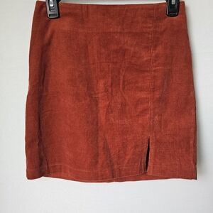 Timing Rust Corduroy Mini Skirt with Front Slit